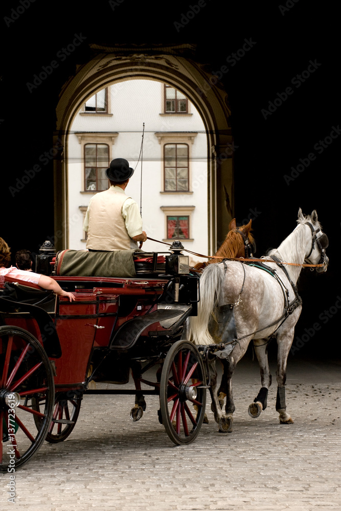 Horsedrawn carriage on the Michaelerplatz by the Hofburg Palace, Vienna

