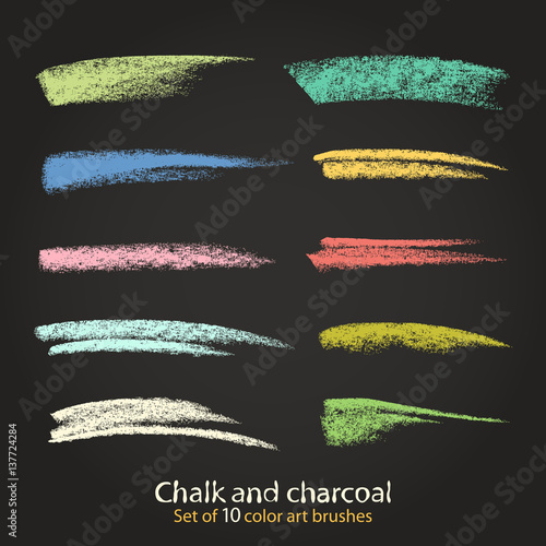 A set of vector brushstrokes. Chalk and charcoal. Grunge texture. Brushes are stored in the palette. Designed for registration of various design projects: posters, banners. Stock vector.