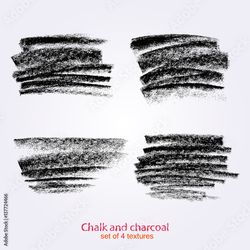 Textures of chalk and charcoal. High resolution brushes. Expressive grunge template. Vector brushstrokes. Designed for registration of various design projects: posters, banners, stickers, templates.