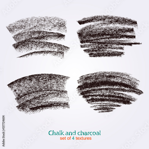 Textures of chalk and charcoal. High resolution brushes. Expressive grunge template. Vector brushstrokes. Designed for registration of various design projects: posters, banners, stickers, templates.