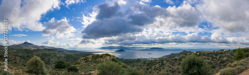 Landscape of mountains and sea on Aegina island, Greece. photo