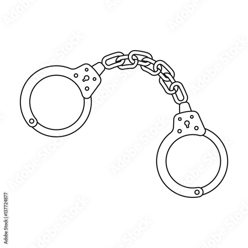 Handcuffs icon in outline style isolated on white background. Police symbol stock vector illustration.