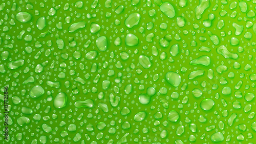 Green background of water drops