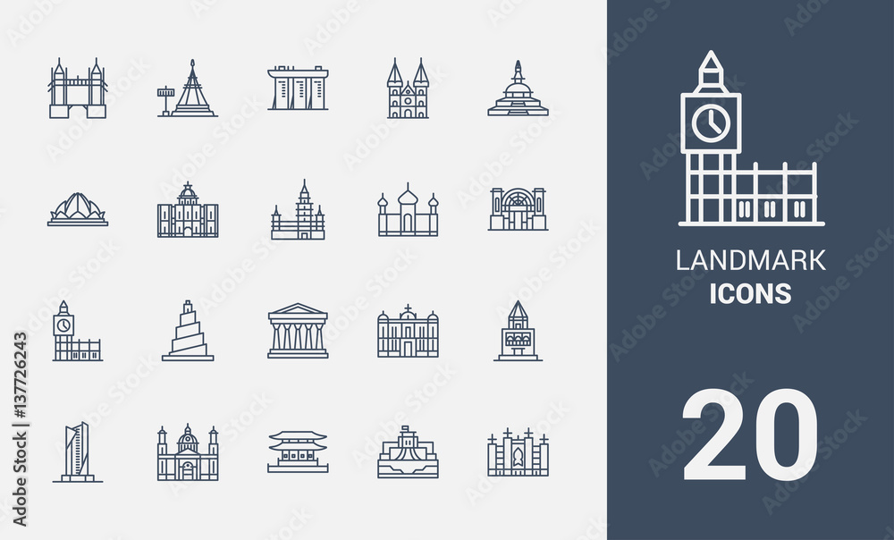 Landmark line icons set