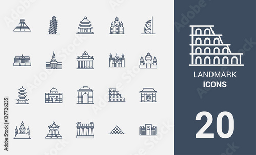 Landmark line icons set