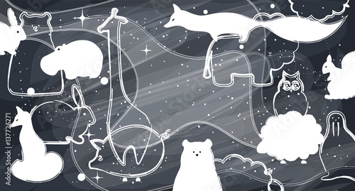 Vector flat animals illustration background.