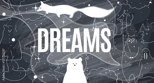 Vector flat animals illustration background.