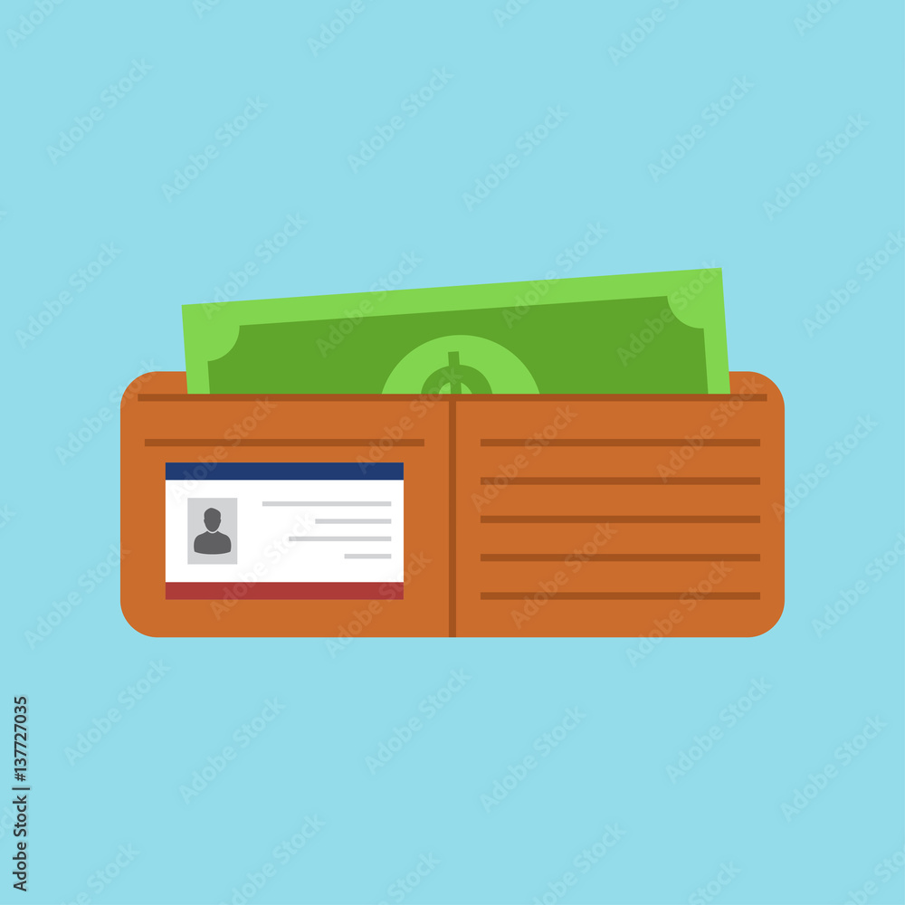 Flat Vector Wallet and Money Icon Flat Vector Wallet and Money Icon