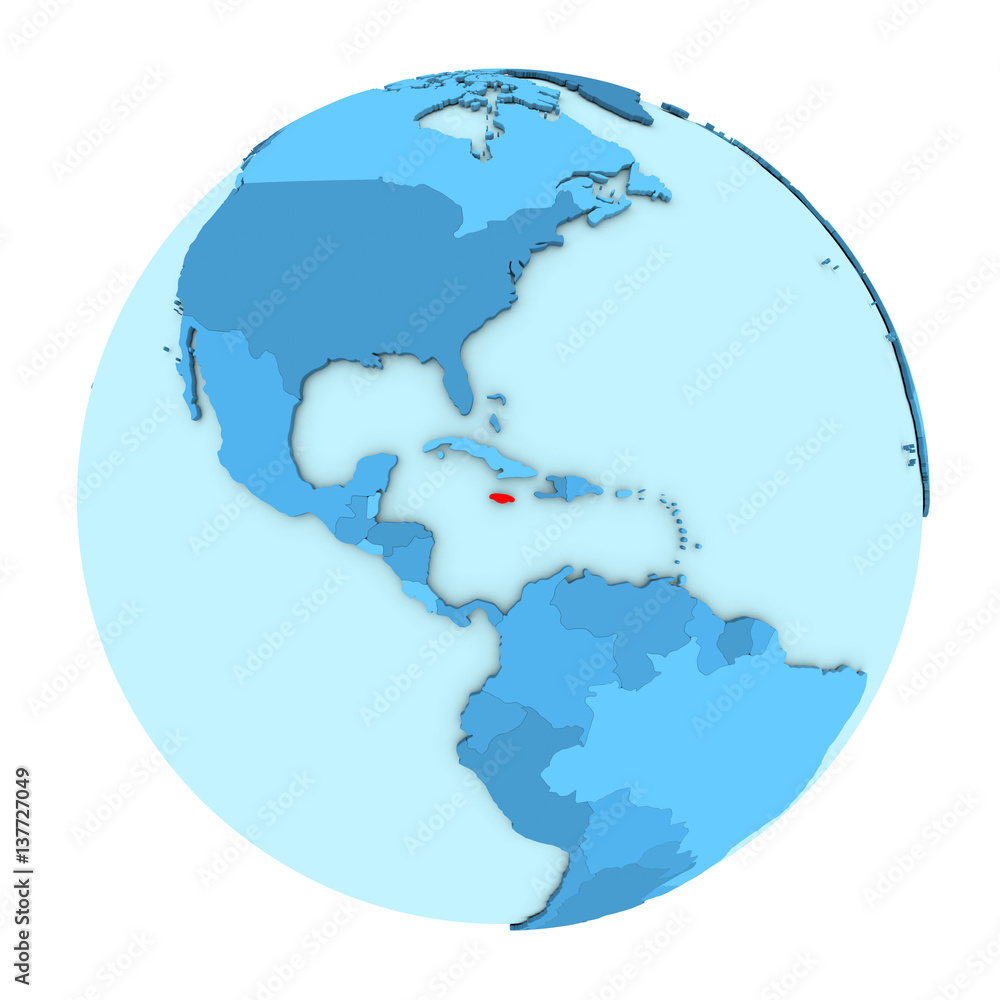 Jamaica on globe isolated