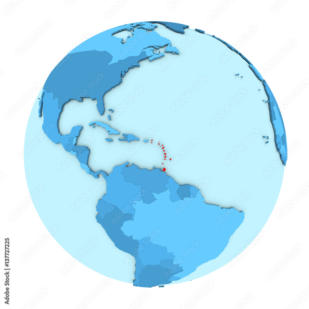Caribbean on globe isolated