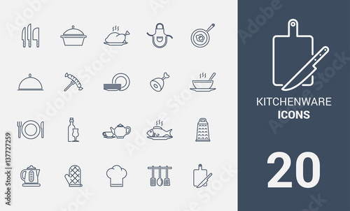 Kitchenware line icons set