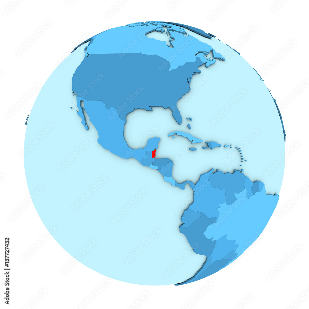 Belize on globe isolated