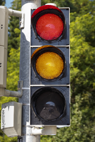 Traffic light on red and yellow, 2015
