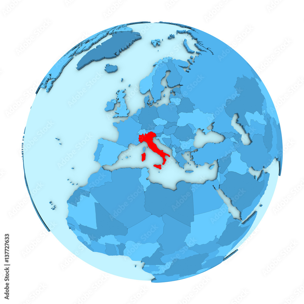 Obraz premium Italy on globe isolated