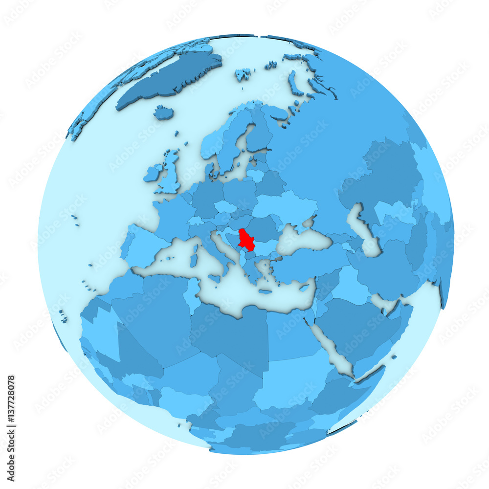 Obraz premium Serbia on globe isolated