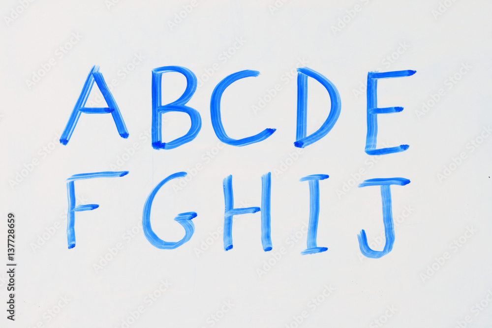 blue white board alphabet A - J blue white board alphabet A - J