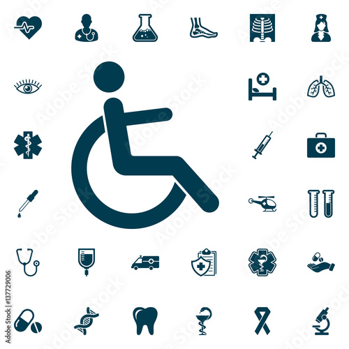 Disabled Handicap Icon, medical set on white background. Health Care Vector illustration