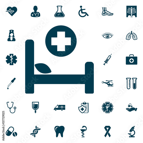 Hospital bed icon, medical set on white background. Health Care Vector illustration