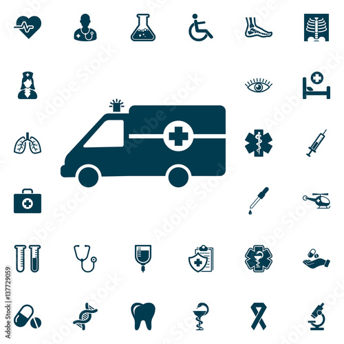 Ambulance Icon vector, medical set on white background. Health Care Vector illustration