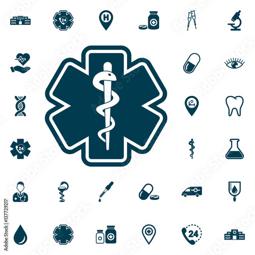 life star snake icon, medical set on white background. Health Care Vector illustration