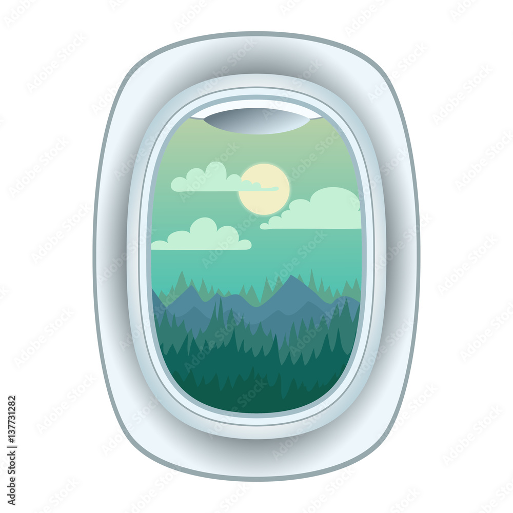 Airplane window view vector illustration.