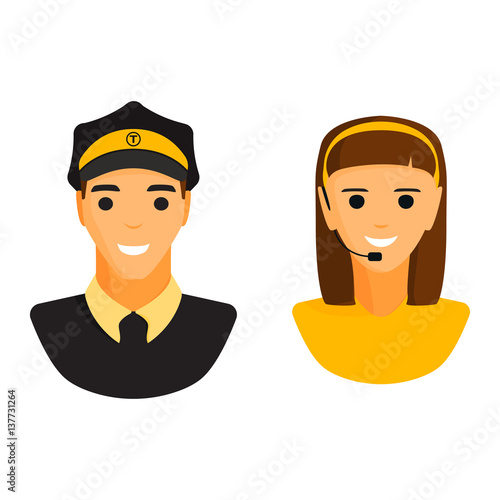 Limo chauffeur taxi driver and dispatcher woman character vector.