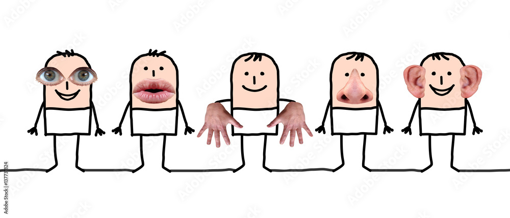 Fototapeta premium Cartoon characters and five senses