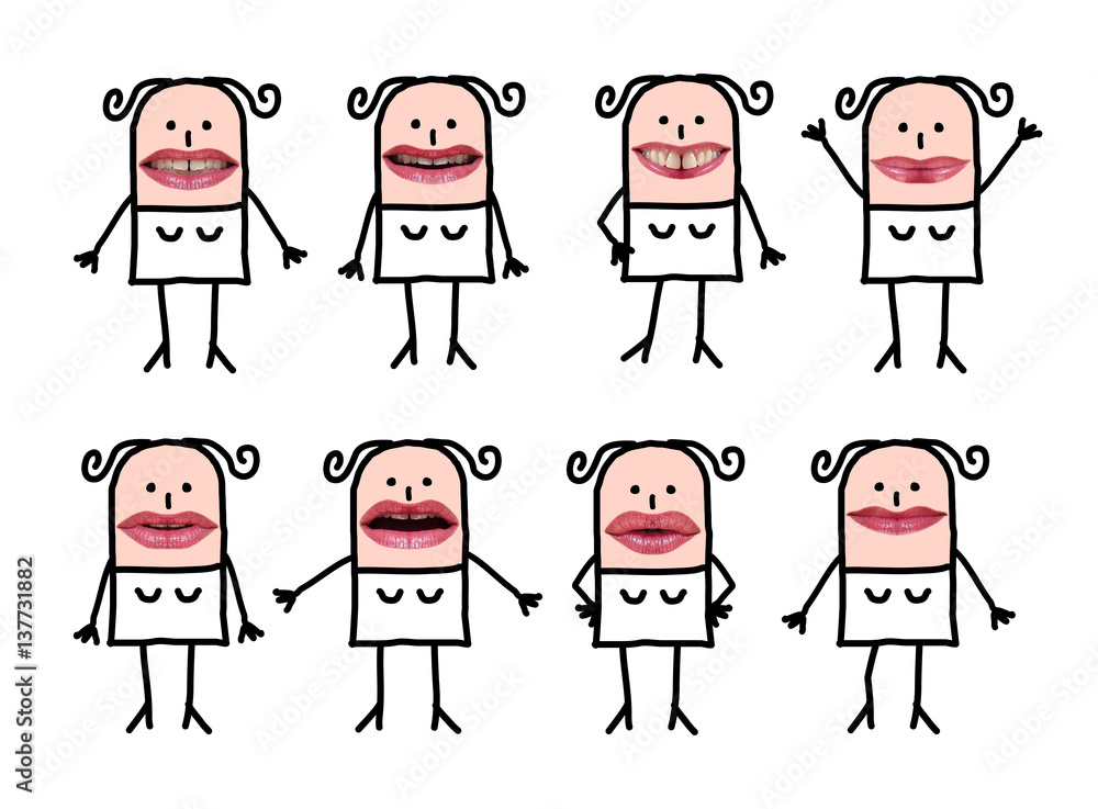 Cartoon female characters with real mouth Cartoon female characters with real mouth