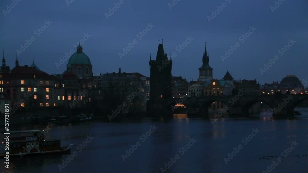 Night view of Prague, with the charles bridge and vltava river at winter Prague Czech Republic 04 Feb 2017 Night view of Prague, with the charles bridge and vltava river at winter Prague Czech Republic 04 Feb 2017