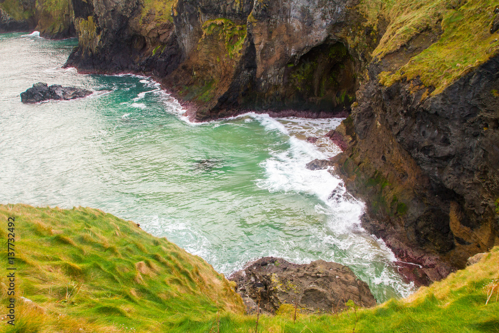 Landscape at Carrick-a-Rede Rope Bridge, near Ballintoy in County Antrim, Northern Ireland