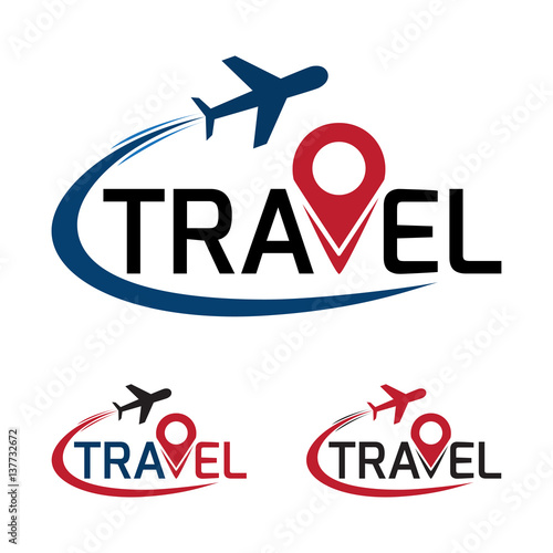 travel logo that have a plane flying around travel text. vector illustration.