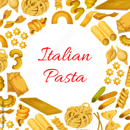 Italian pasta macaroni, spaghetti vector poster