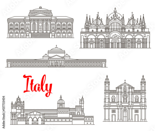 Italy architecture buildings vector icons
