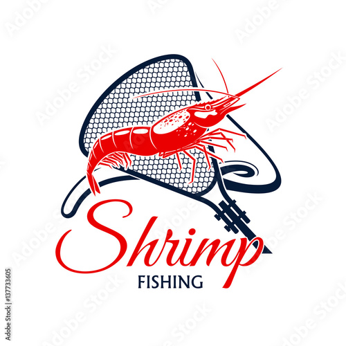 Fishing trip vector icon of shrimp and fishnet