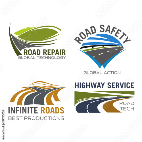 Road lane or highway vector icons set
