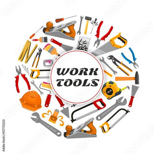 Repair construction work tools vector poster