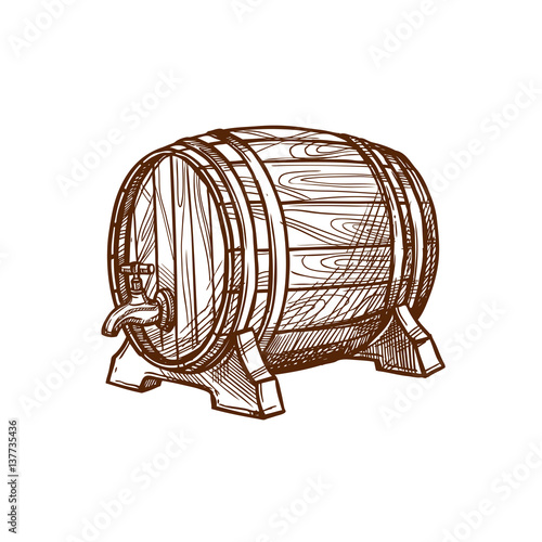 Wooden beer barrel vector sketch icon