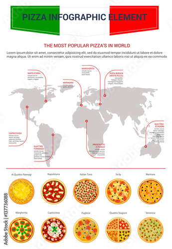 Pizza popular world map infographics vector