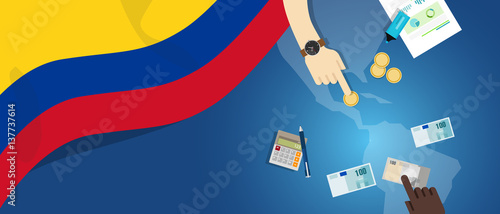 Colombia economy fiscal money trade concept illustration of financial banking budget with flag map and currency