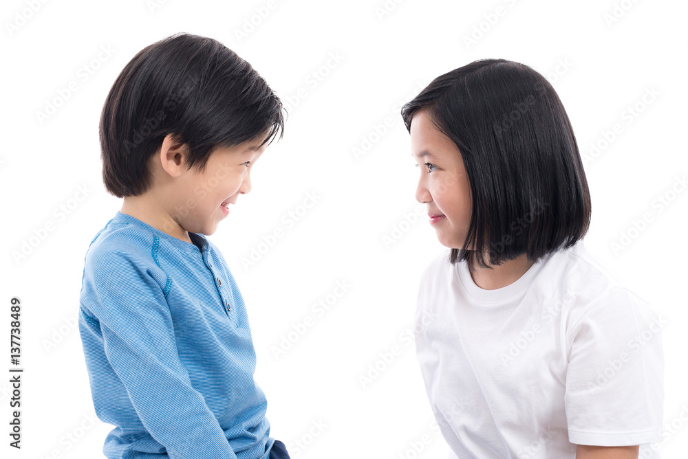 asian children sitting on white background asian children sitting on white background
