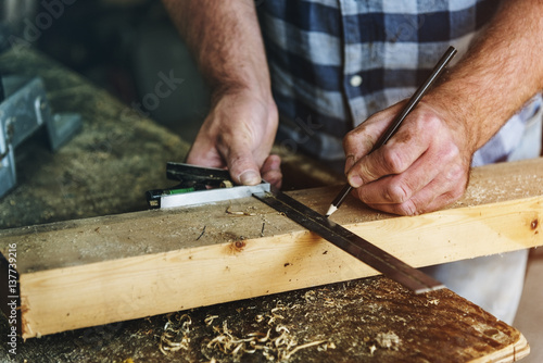 Carpenter Craftman Lumber Timber Woodwork Concept photo