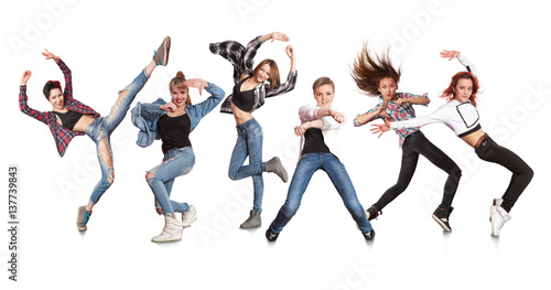 Young modern dancing group practice dancing