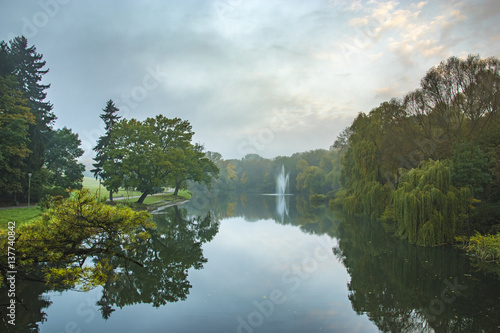 misty autumn morning on the lake