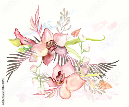 Fototapeta Naklejka Na Ścianę i Meble -  Beautiful vector pattern with orchid flowers