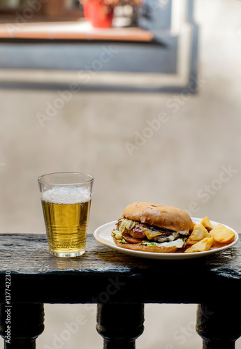 burger with beer
