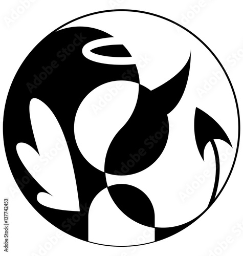 Silhouette of angel and demon in Yin Yang symbol