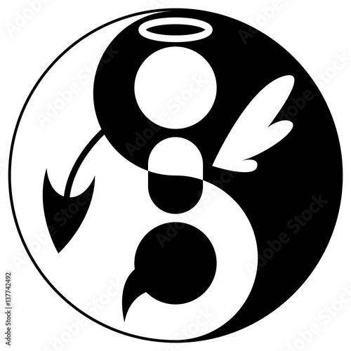 Silhouette of angel and devil in Yin Yang symbol