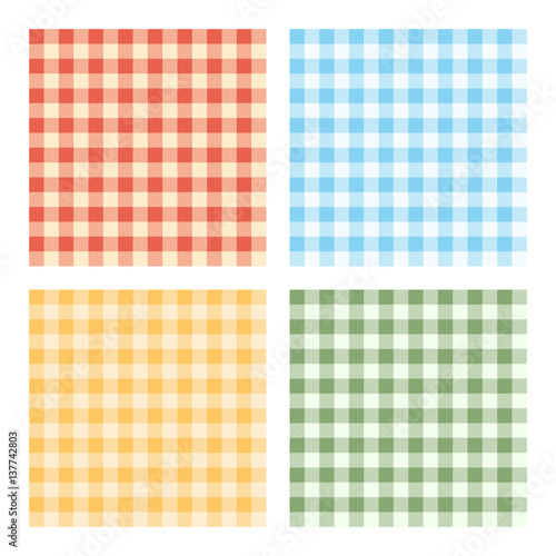 Vector Illustration Of Checked Tablecloths For Background. Four Color Variations.