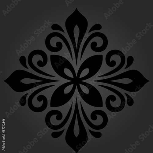 Oriental dark pattern with arabesques and floral elements. Traditional classic ornament