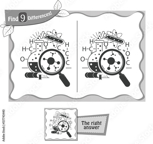 science day game 9 differences, black and white game